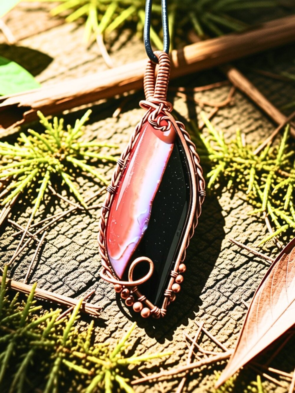 Handmade Copper Wire Wrapped Botswana Agate Crystal Pendant One of a kind